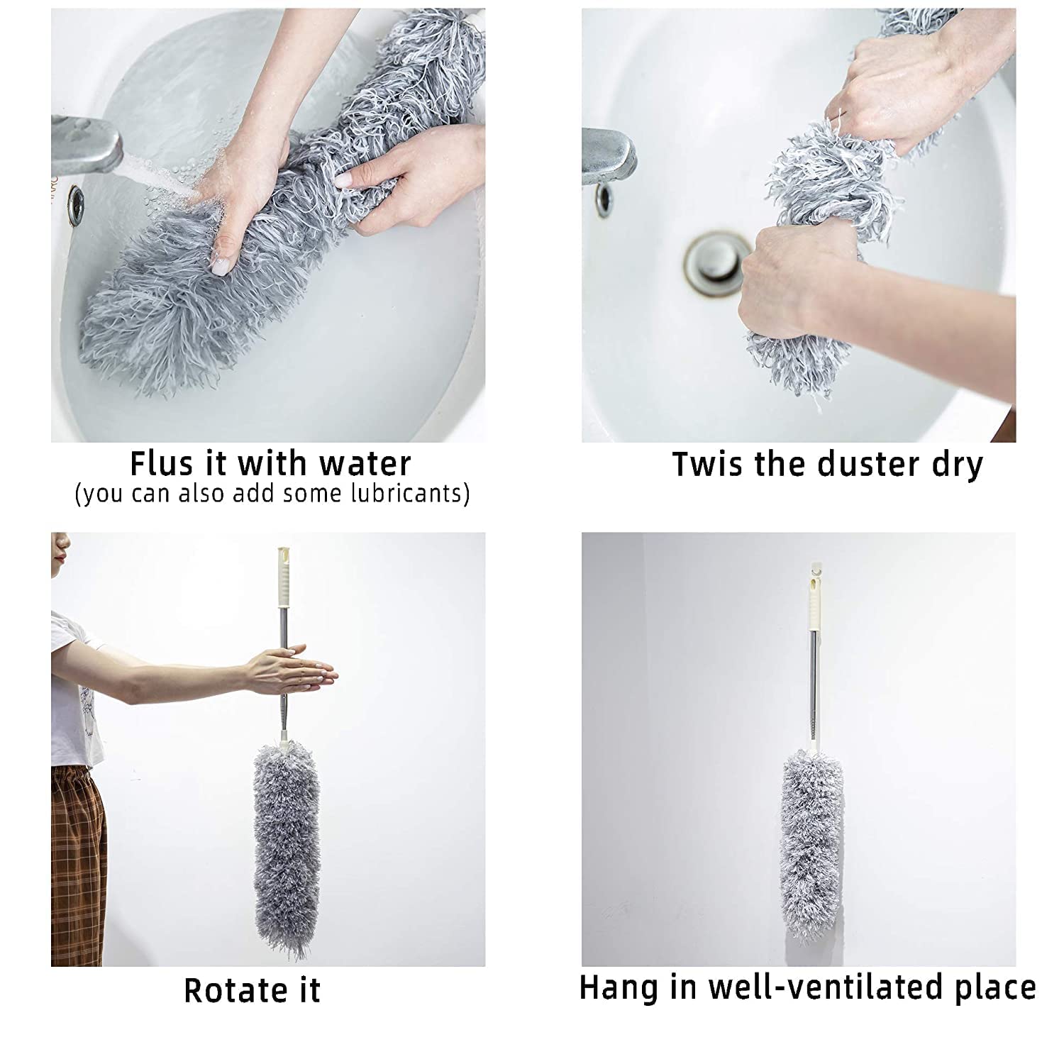 Upgraded Long Handle Microfiber Feather Ceiling Duster for Dust Cleaning Extendable Pole 30-100 Inch for Cleaning High Cobweb Stick High Ceiling Fan - Stainless Steel,Grey GenzVybs